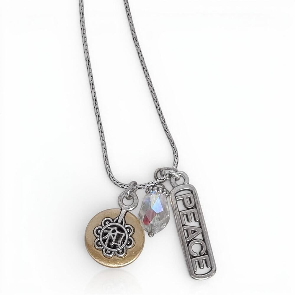 Brighton Vintage Two Tone Peace Character Charm Pendant Necklace Retired 16-18"
